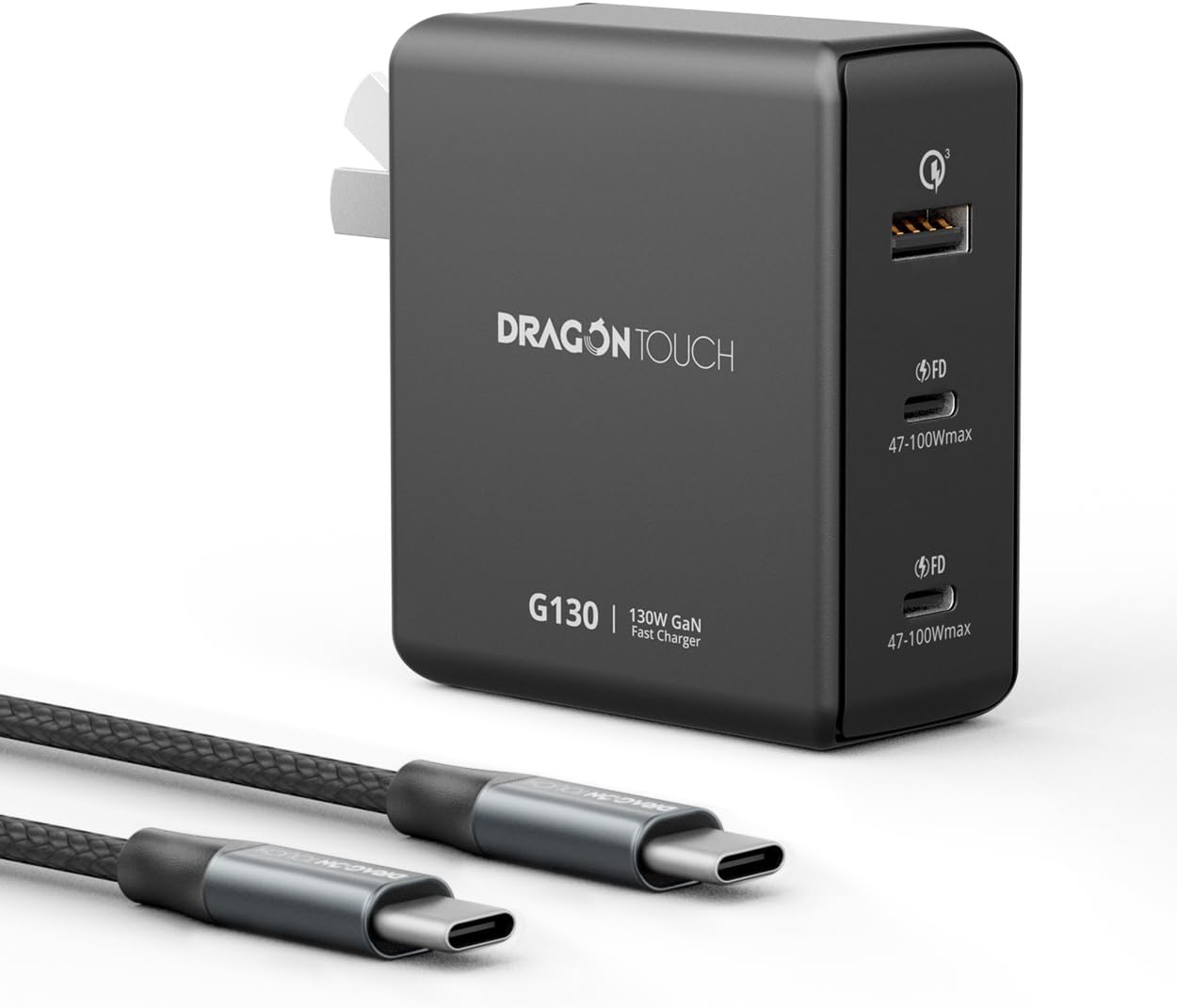 130W USB C Charger Block, 3-in-1 GaN Charger with 100W Type C Cable, Supports 65W x2, Fast Charging Station for iPhone 17/16/15/14 Pro Max, iPad, MacBook Pro/Air, Dell XPS, Laptops, Tablets and More