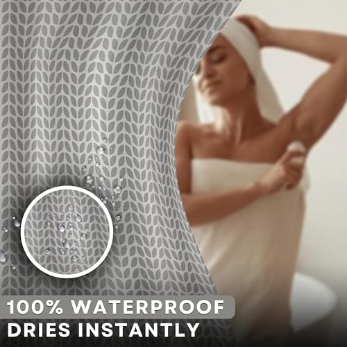 Image of HOMETHREADS Embrace Luxury with Our 6-Feet Long Premium Polyester Shower Curtain with 12 Hooks for a Lavish Bathroom Ambiance | Stylish, Splendid, and Perfectly Sized (Grey Leaf, 180x200cm)
