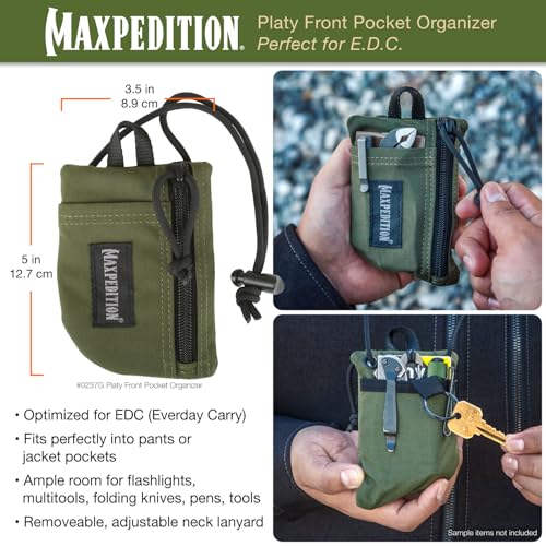 Image of MAXPEDITION Platy Pocket Organizer, Durable EDC Tool Pouch for Men, Neck Wallet with Paracord Lanyard, Holds Flashlight, Multitool, Pen, Notebook