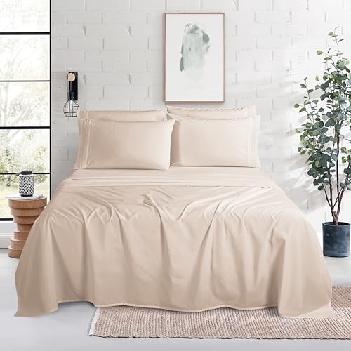 Image of Mocassi Luxury 4-Piece Sheet Set, Ultra Soft 1800 Premium Hotel Quality Microfiber Sheet Set, Fits Mattresses Up to 18 to 24 Inches Extra Deep Pocket - Breathable and Secure Fit, Twin XL, Cream
