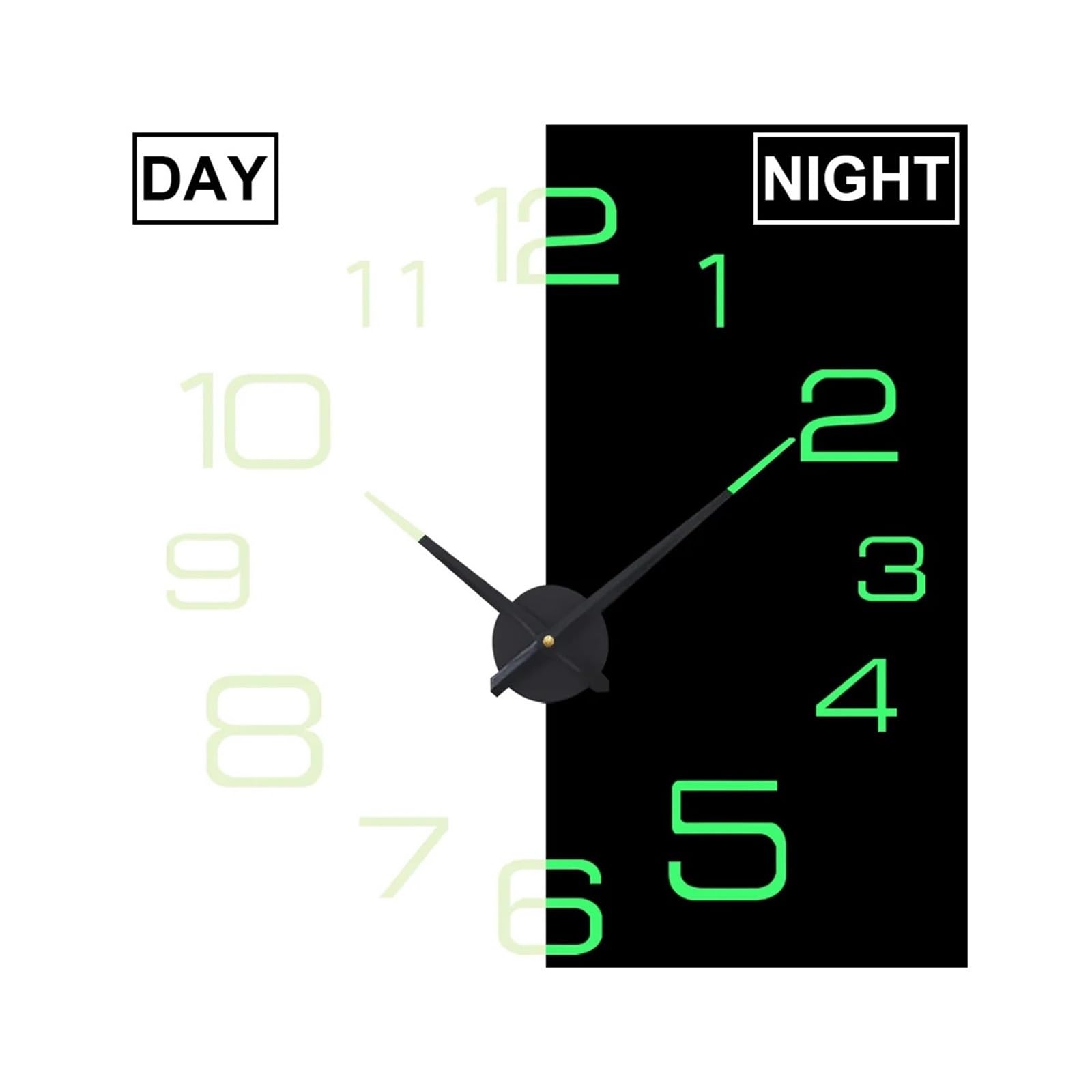 Horloge Murale Lumineuse LED Horloge Murale Lumineuse 3D, Grand Format, Miroir Autocollant, Numérique, Silencieuse, en Acrylique, Décoration De Salon(ZYDC609-YEGU,47inch)
