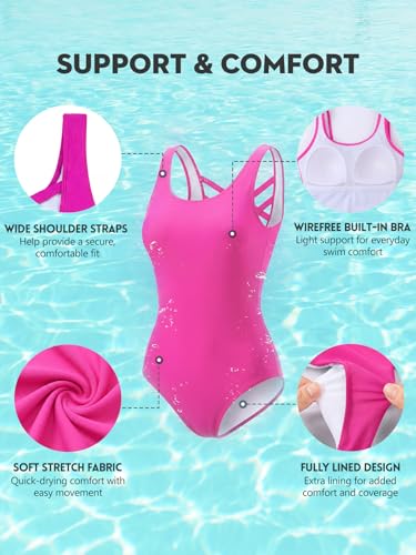Image of American Trends Athletic One Piece Swimsuits for Women Modest Bathing Suits Criss Cross Back Water Aerobics Swimwear