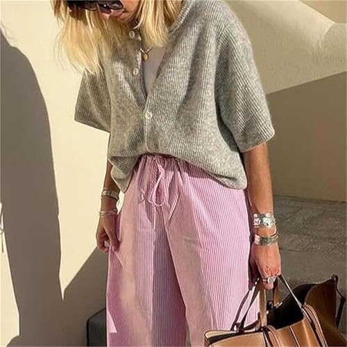 Women Knitted Crop Cardigans Short Sleeve Button Down Knit Tees Y2k Girls Cropped Sweater Shirts Streewear4