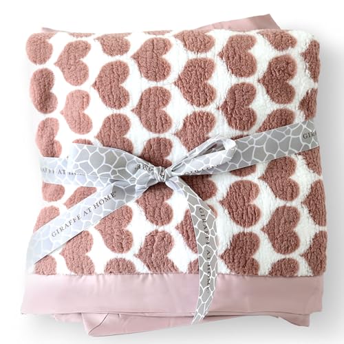 Little Giraffe Blanket - Big Kid Soft Blanket with Satin Trim - Chenille Throw Blanket - Kids Gifts - 45x59 - Heart Army Dusty Pink