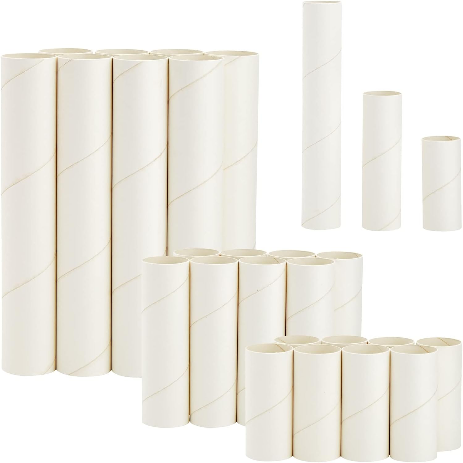 24 White Cardboard Tubes for Crafts, Empty Paper Rolls, Cylinders in 3 Sizes for DIY Art Projects (10.2, 15.2 and 25.4 cm)