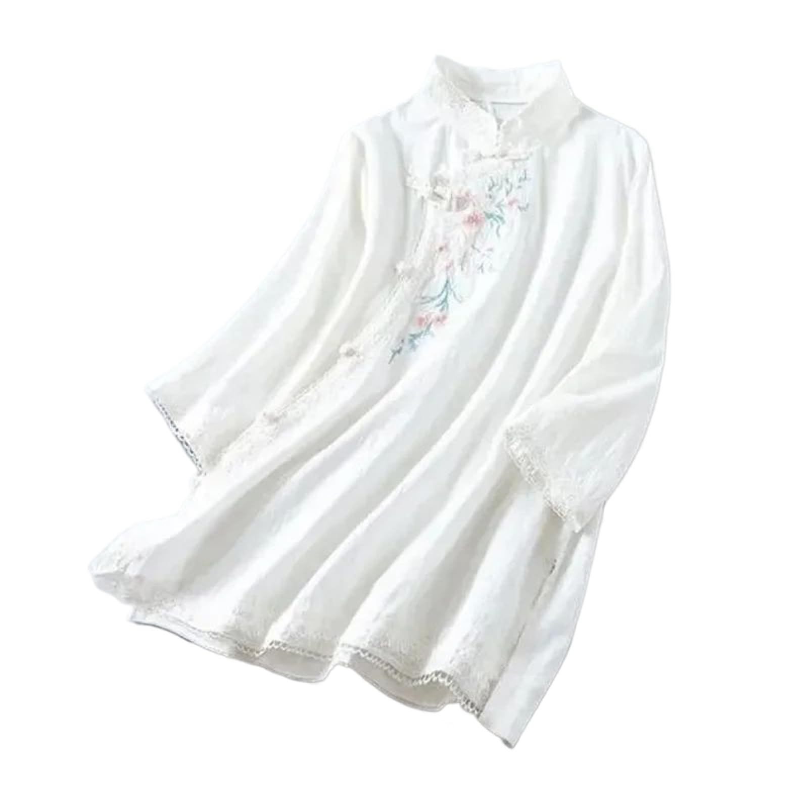 Cheongsam Top de Algodón y Lino con Bordado Tradicional Chino 5