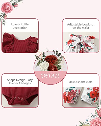 Image of Newborn Baby Girl Clothes Infant Girls Outfits Ruffle Sleeve Romper Bodysuit Floral Pants Toddler Baby Girl Outfits