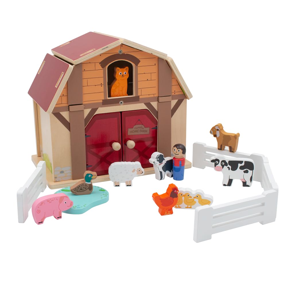 Jumini Wooden Home Farm Barn Set – Includes Animals & Farmer | FSC Wood | Montessori-Friendly Toy | Compatible with Other Jumini Farm Sets | Suitable for Age 18months+ (Main Barn)