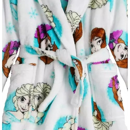 Disney Frozen Anna and Elsa, Snowflakes Plush White Minky Bathrobe, Robe, Sizes 2T-5T3