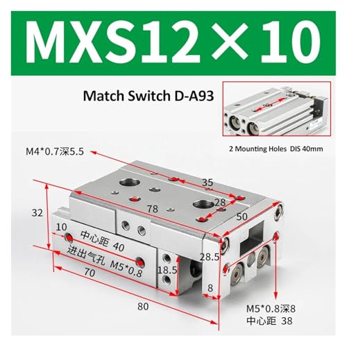 Vérin pneumatique MXS double effet compact avec table de guidage intégrée - 3
