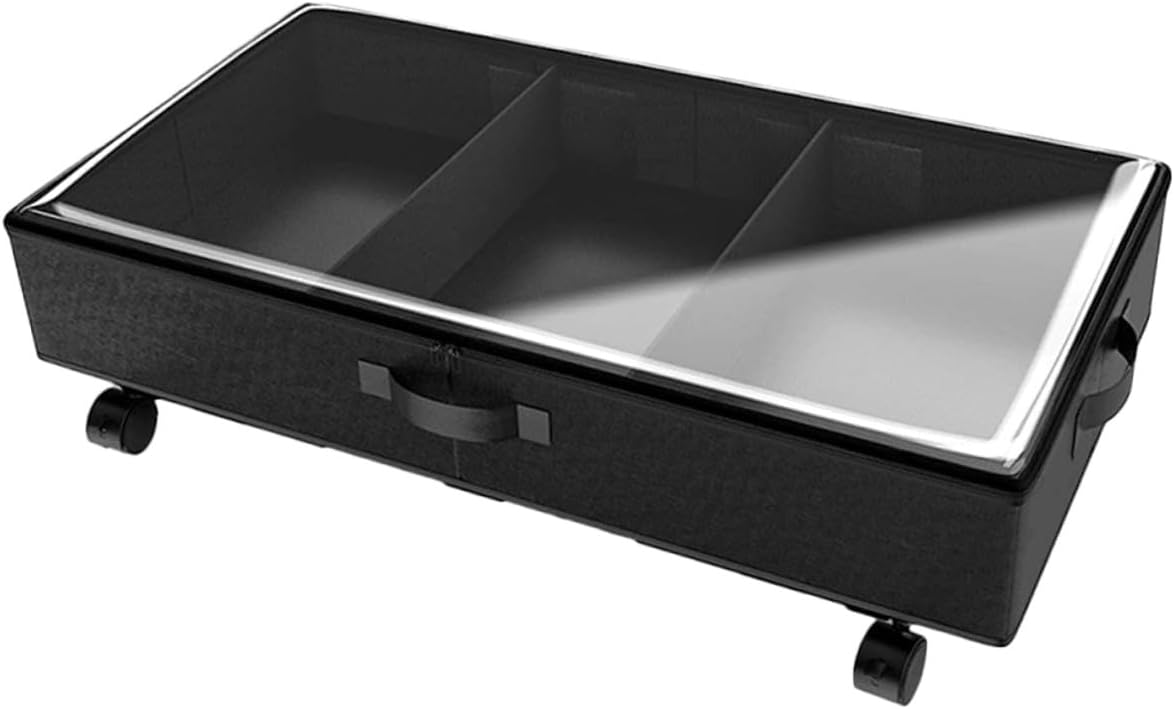 TIDTALEO Bed Storage Cart with Wheels, Large Capacity Oxford Cloth 3-compartment Organizer for Quilts, Clothes, Dustproof Sliding Storage Box for Bedroom