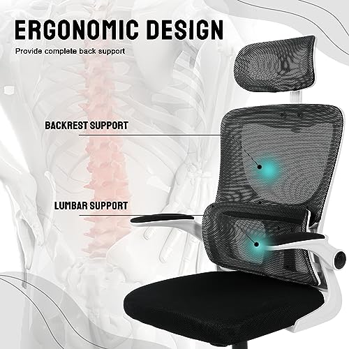 Image of confote Ergonomic Office Chair,Mesh High Back Desk Chair - Adjustable Headrest with Flip-Up Armrests,Swivel Task Chair with Lumbar Support,Computer Chair for Adults (White)