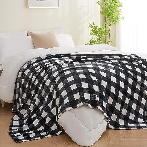 Image of BEDELITE Plaid Fleece Twin Blanket, Black & White Buffalo 60x80 Inches