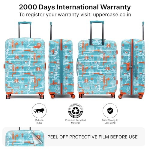 Image of uppercase Jfk Inline Trolley Bag Set Of 3 (Small,Medium,Large)|Hardshellsided Polycarbonate Printed Cabin&Check-In Luggage|Combination Lock|8 Wheel Inline Trolley Bag||(Teal Blue),H-75.5 cms