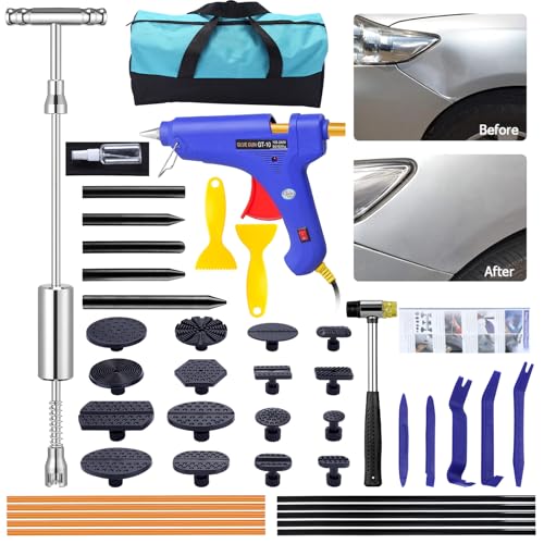 GLISTON Auto Body Dent Repair Tools - Dent Puller with Slide Hammer T Bar Dent Puller for DIY Car Body Hail Dent Removal Dent Damage Remover