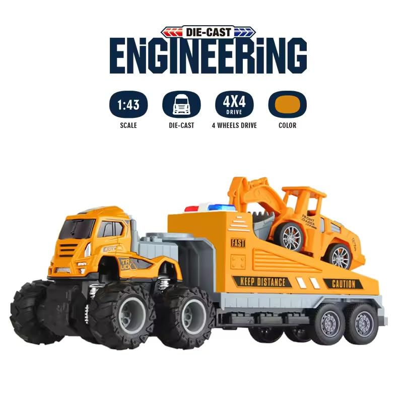 Image of 1:43 Die cast Alloy Engineering Excavator Truck with Friction Powered Construction Transport Truck Toys for Kids Boys Girls (Multicolor)