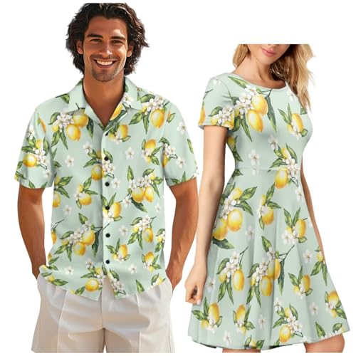 Image of AFPANQZ Couple Matching Outfit Casual Men's Button Down Shirt or Short Sleeve Summer Sundresses Dresses for Women 2026