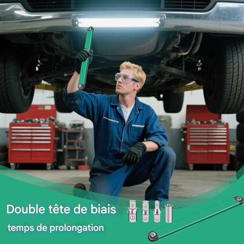 Clé à cliquet allongée pour débloquer les écrous difficiles d'accès en automobile - 3