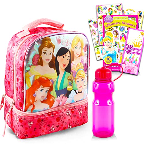 Disney Princess Lunch Bag Set For Girls, Kids - Bundle with Princess School Lunch Box With Pink Water Bottle, Princess Stickers And More (Disney Princess School Supplies)