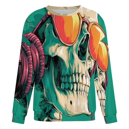 Skeleton Print Fall Casual Loose Long Sleeve Crewneck Pullover Sweatshirt for Men And Women4