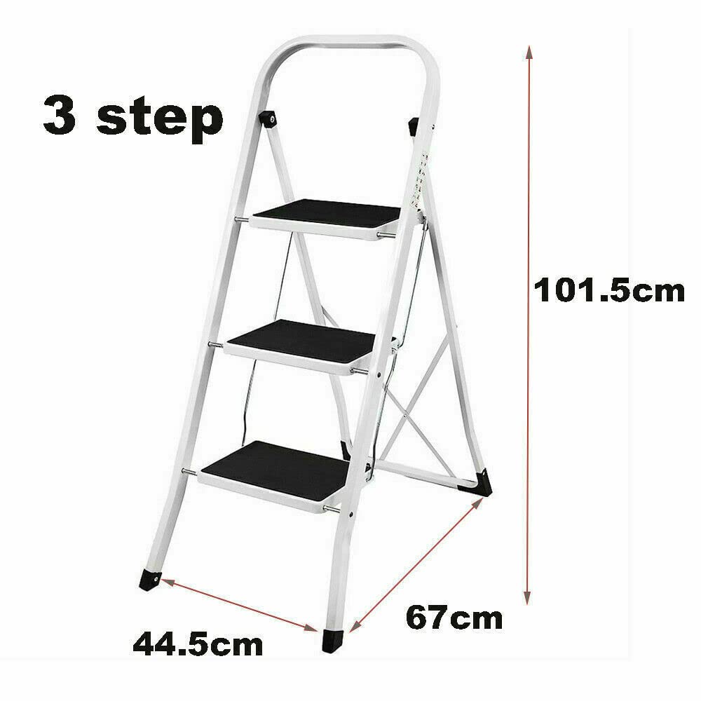 Escalera de 3 niveles, 3 niveles, capacidad de carga de hasta 150 kg, portátil, plegable, de acero, con plataforma antideslizante, para casa, cocina, oficina, bricolaje, taburete de seguridad