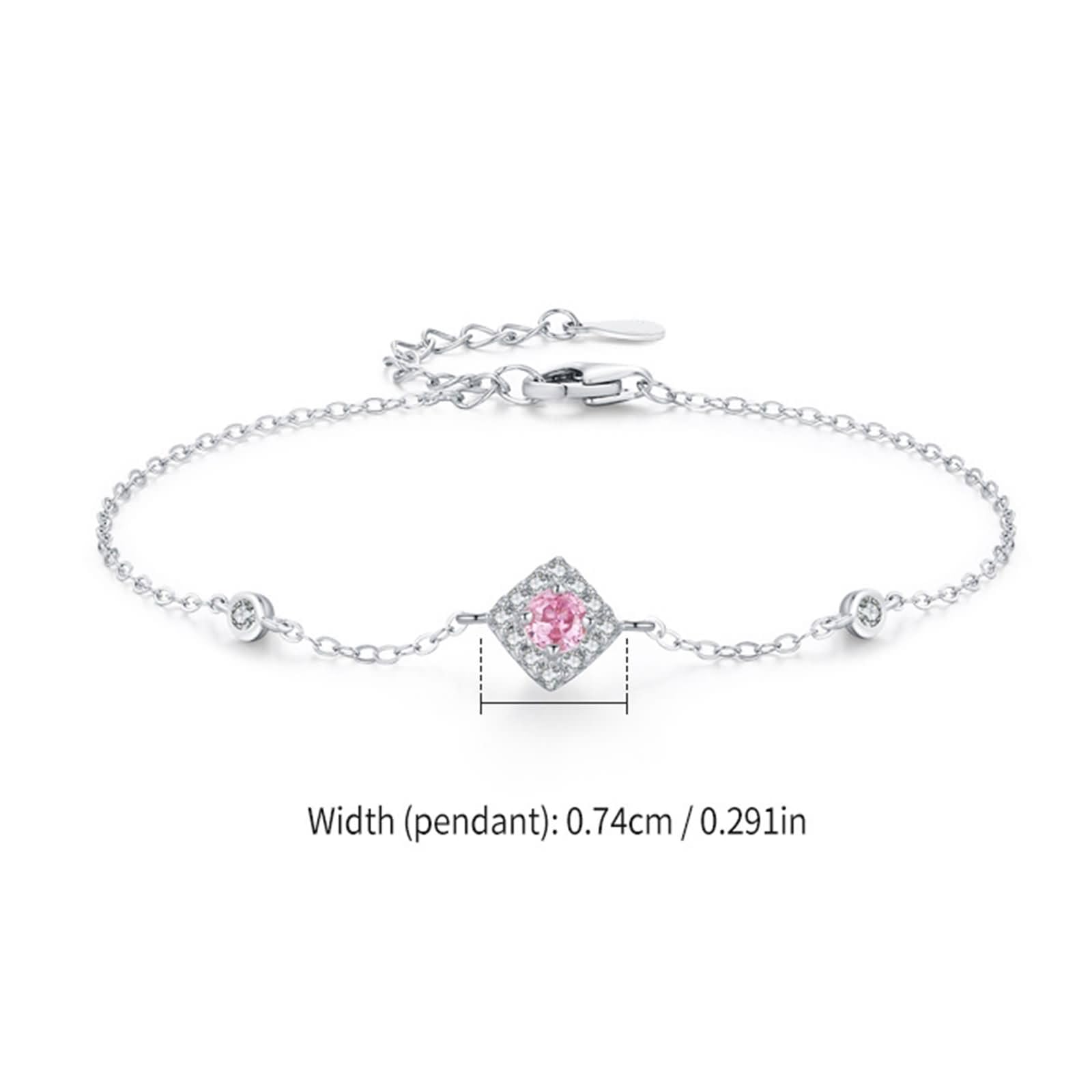 Pulsera Mujer de Oro Blanco de 9Kilates / 14Kilates / 18Kilates, Rombo y Redondo con Diamante Creado y Moissanita, Cadena Extensible 16 CM + 5 CM, Pulseras Ajustable Mujer Plata Rosa