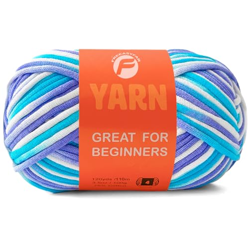 Image of 3.5Oz Beginner-Friendly Yarn for Crocheting and Knitting;Worsted-Weight Medium #4;Cotton Blend Yarn for Beginners with Easy-to-See Sitches,Great for Amigurumi DIY (Azure Wave,1 Skein)