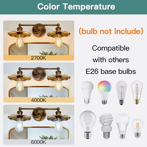 Image of ZGLAOJT 2 Light Vintage Vanity Light Oil Rubbed Bronze Bathroom Light Fixtures Over Mirror.