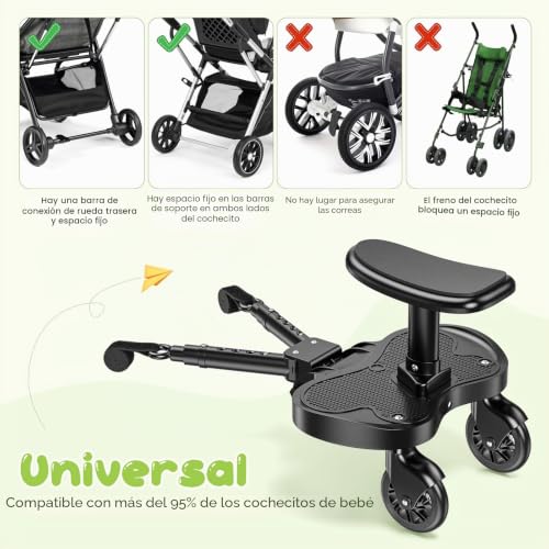 Miniatura 6 de Monopatín Universal, Monopatín Para Cochecito Universal, Portátil Kiddy Boards Con Correa De Suspensión, Tablas Con Ruedas Para Bebé Para Niños De 2 A 6 Años 25 Kg