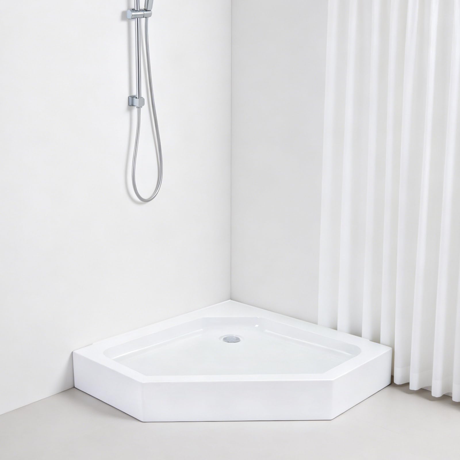Piatto doccia angolare 80 x 80 cm, a forma di rombo, piatto doccia piatto in acrilico (80 x 80 cm) | Piatto doccia con fondo antiscivolo, con scarico e piedini regolabili
