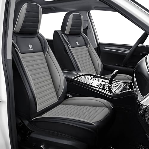 Image of Car Seat Cover for Chevy Equinox 2005-2026 Full Coverage Nappa Leather Car Seat Protector, Fashion Anti-Slip Waterproof Breathable Easy to Install, Auto Interior Accessories(Front Seat,Black&Gray)