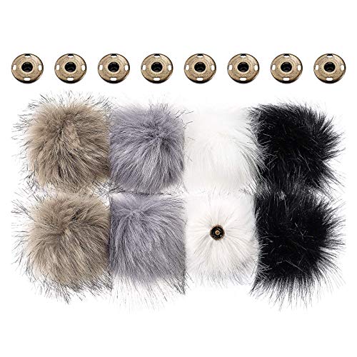 Faux Fuchs Pelz Flauschige Pompon Ball für Hut mit Abnehmbarem Druck Knopf für Stricken Hut Schuhe Schals Tasche (Farbe A, 8 Stücke)