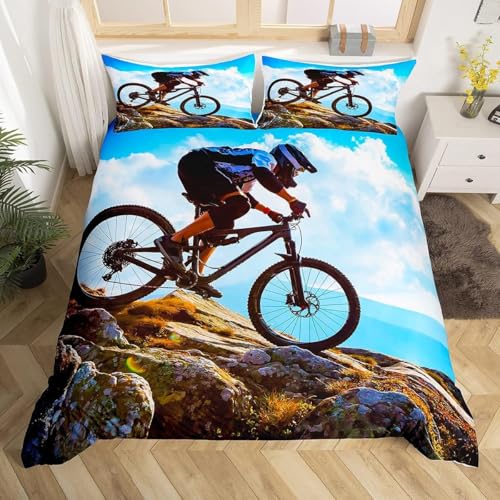 Homemissing VTT Parure de Lit Enfants Garçons Adolescents Sports extrêmes thèmes Housse de Couette 140x200cm 3D Hors Route Housse de Couette Cycliste Literie Set,...