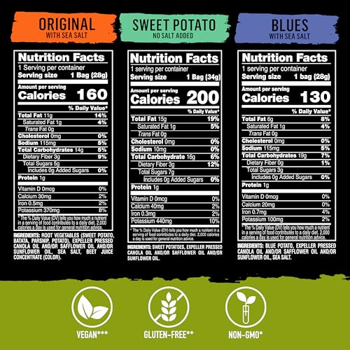 Terra Vegetable Chips, Snack Size Variety Pack, Original, Blues and Sweet Potato (Pack of 24) - image 2
