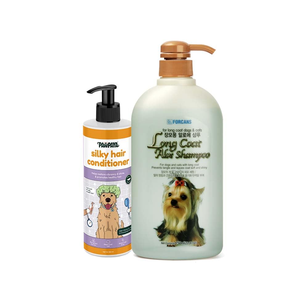 Combo of Forbis Long Coat Aloe Pet Shampoo for Dogs and Cats, 750ml and Pawpaya Silky Hair Conditioner for Dogs, 250ml (B0CGHKDCC3) Amazon Price History, Amazon Price Tracker