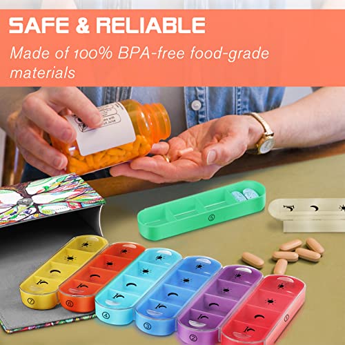 FINPAC Tablettenbox 7 dagen 4 vakken - pillendoosje 4 keer per dag met kunstleren tas en naamkaart medicijnbox voor pillen, vitamine visolie voor 's ochtends 's middags 's avonds, liefdesboom - Afbeelding 4