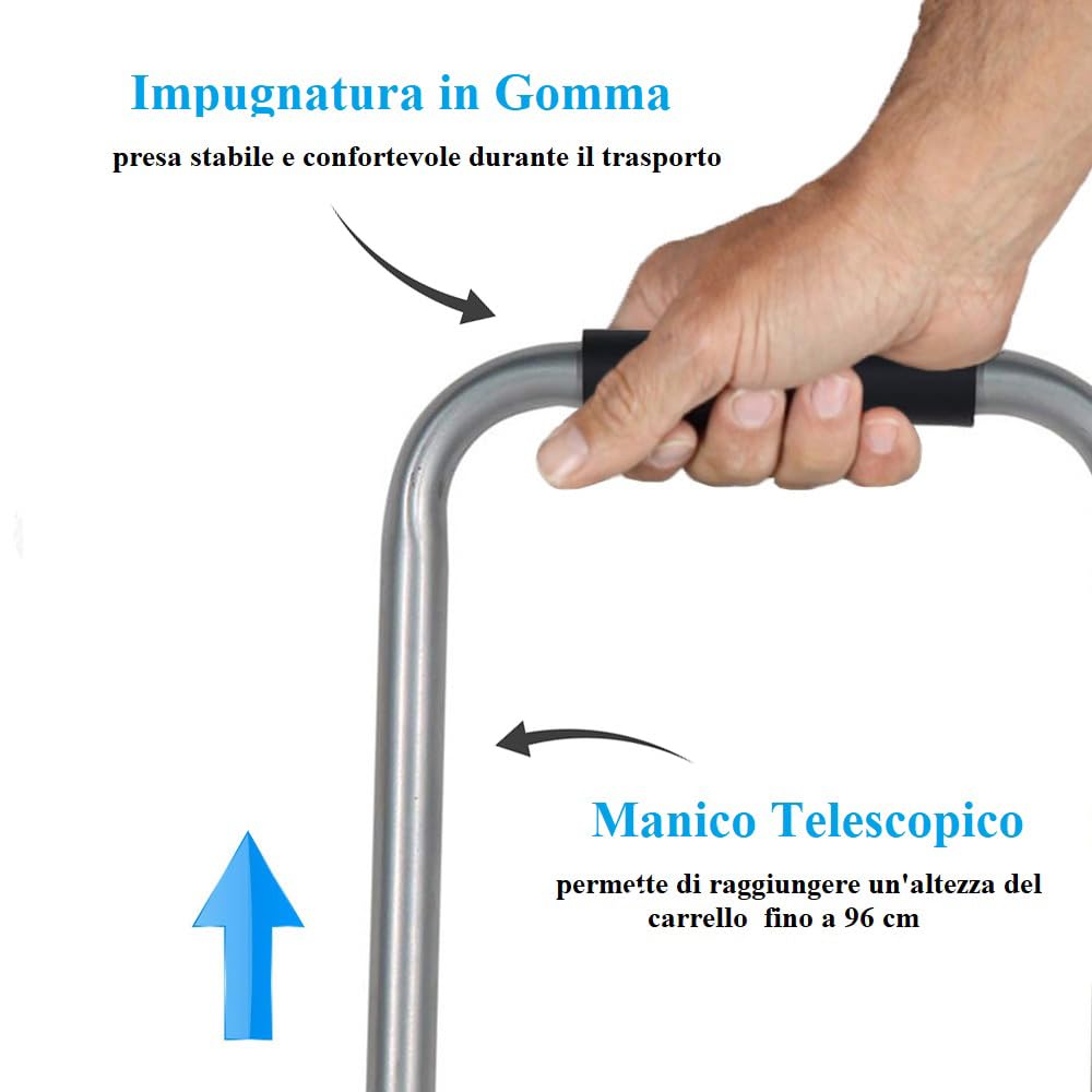 Paluplus Carrello Portapacchi Pieghevole Salvaspazio in ALLUMINIO con Portata 45 Kg, misura 38x34x96cm, Manico Telescopico e 2 Ruote in Gomma, Montacarichi Manuale per trasporto carichi pesanti -A125