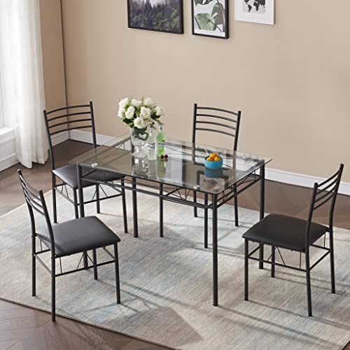 Vecelo Kitchen Dining Room Table And Chairs 4, 5-Piece Dinette Sets, Space Saving, Matte Black #TOP4