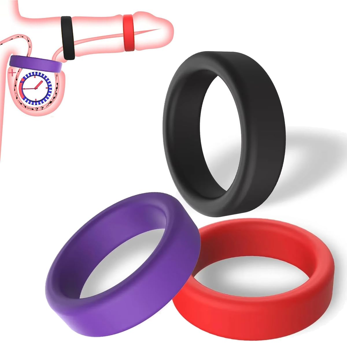 3pcs Penis Ring Silicone Cock Ring Multi-Colored Cockring Set for Erection Enhancing Long Lasting Stronger Sexual Stimulation Device