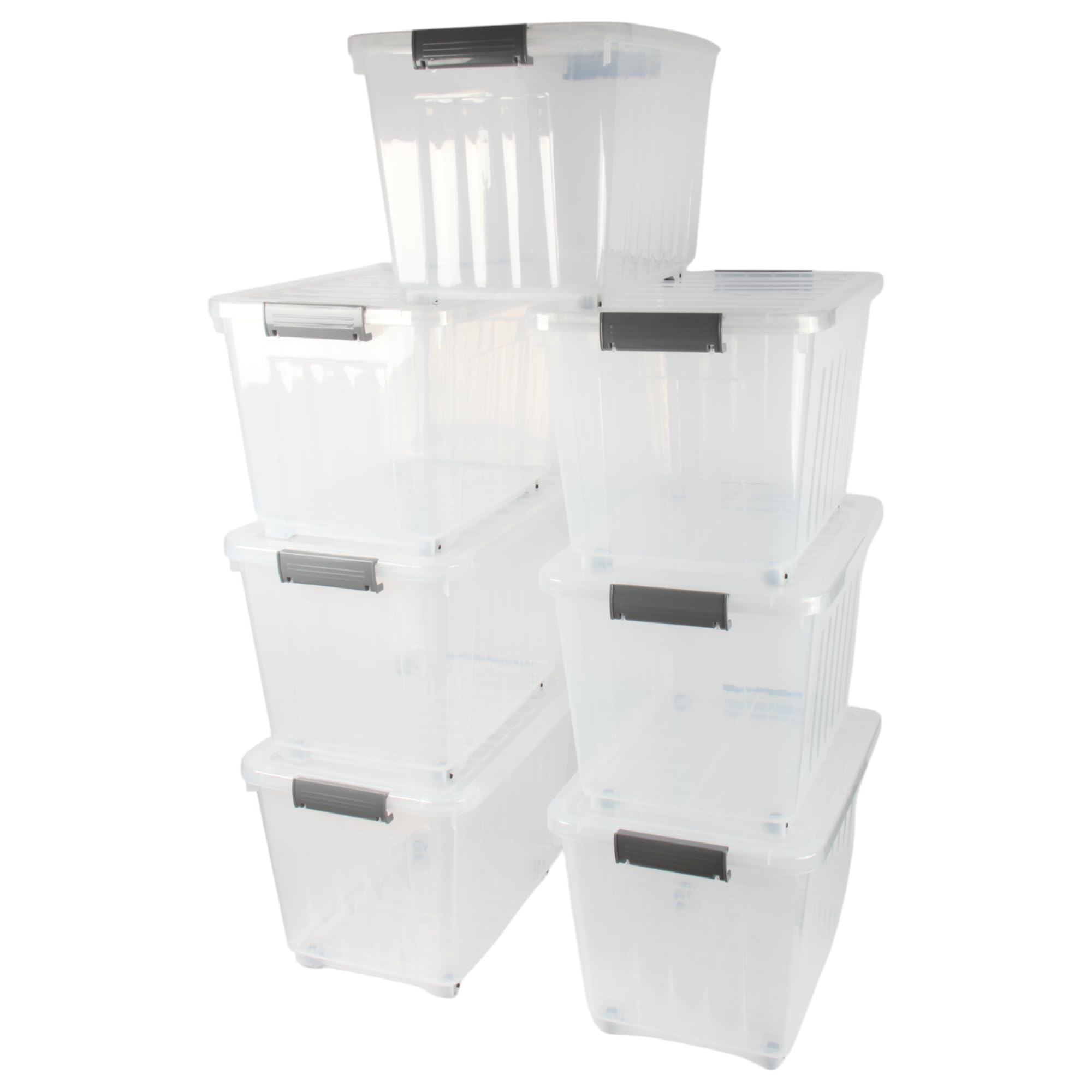 Jolie Max 44L Storage Boxes with Wheels, Durable Plastic Storage Containers with Lids, Stackable & Nestable Design with Side Latching Buckles, Transparent High-Grade Plastic β 52 x 38 x 35 cm (7)