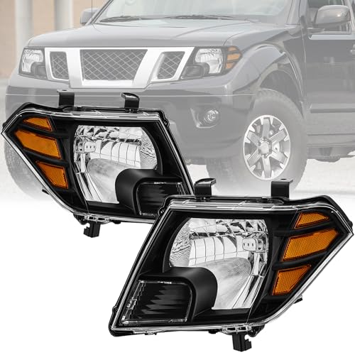 KUIPERAUTO Pair OE Headlights Assembly Compatible for Nissan Frontier 2009-2021 Headlamps Clear Lens Black Housing with Amber Reflector Left and Right Side (Set of 2)#NI2502188 NI2503188