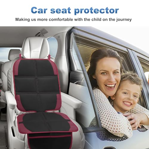 Image of Car Seat Protector for Child, 2 Pack With Mesh Pockets & Non-Slip Backing 600D Durable Under Baby Seat Cover for Back Seat (Burgundy, Standard)