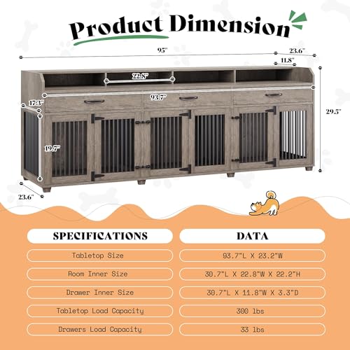 Image of AMERLIFE 95 inch Dog Crate Furniture, Multi-Functional TV Stand with Storage
