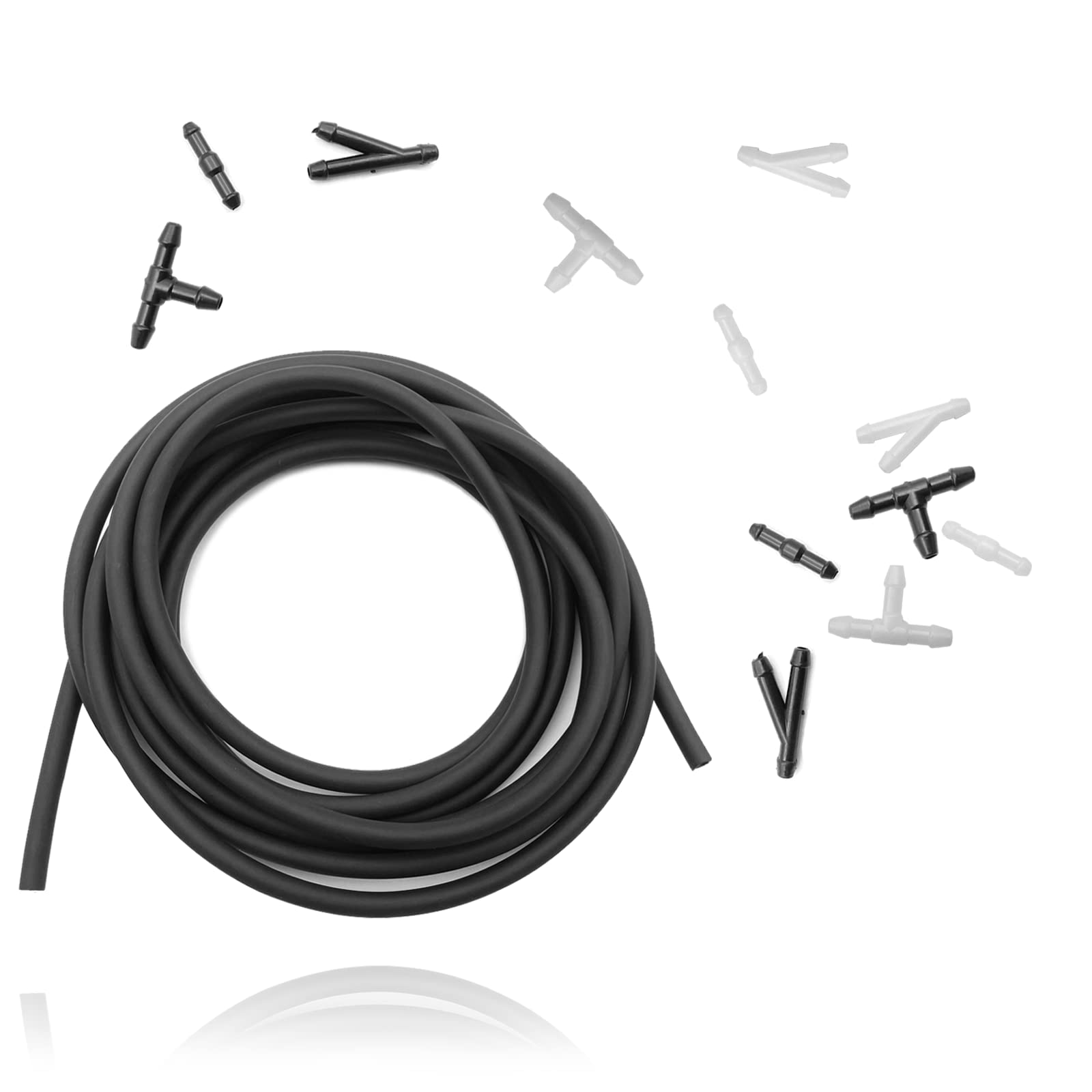 Stymart Windshield Washer Hose Kit, 4M Rubber Black Hose with 12 Connectors, Suitable for Most Windshield Washer Nozzles