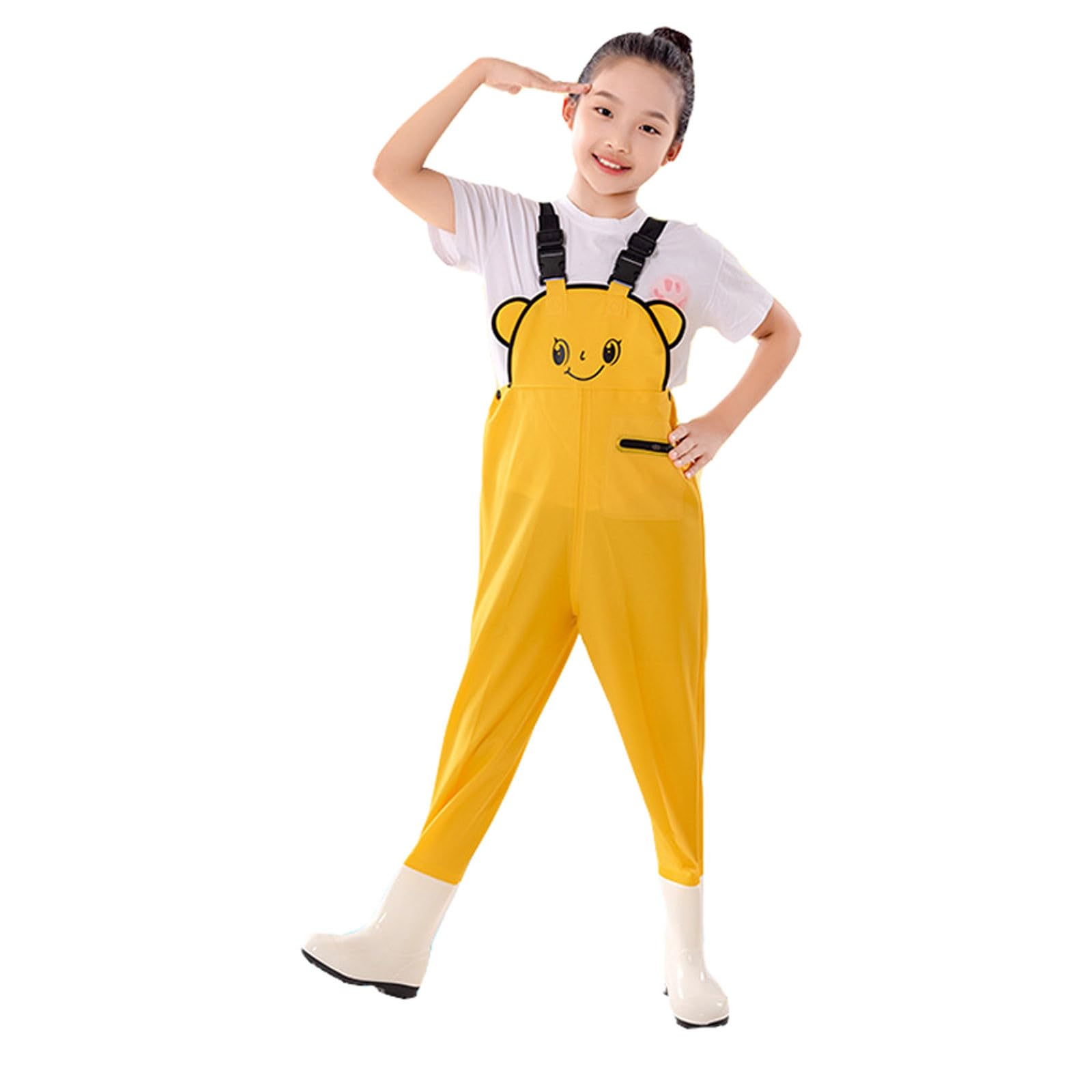 Tinarying Baby Girl Romper Kids Boys Girls Chest Waders Youth Fishing Waders for Toddler Children Water Proof Hunt & Fishing Waders with Boots (Light Yellow-a, 12-13 Years)
