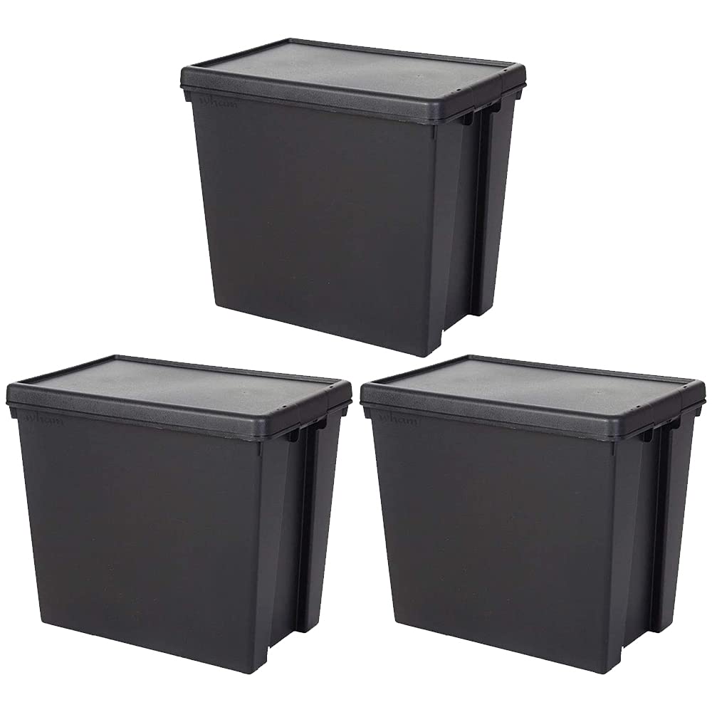 Wham Bam 100% Recycled Super Strong Impact Resistant Black Re-Usable Storage Boxes With Lids 16 Litre 38.5 x 29 x 21.5cm (3 Boxes)