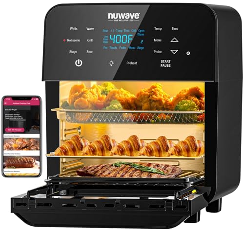 Comparison: Best Air Fryer For Large Family 10 Nuwave Brio 15.5Qt Air Fryer Rotisserie Oven, X-Large Family Size, Powerful 1800W, 4 Rack Positions, 50°-425°F Temp Controls, 100 Presets & 50 Memory, Integrated Smart Thermometer, Linear T Technology