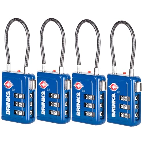Brinks TSA Accepted Indicator Luggage Lock, Blue - Ressetable Combination, New More Secure TSA008 Key, 4 Pack