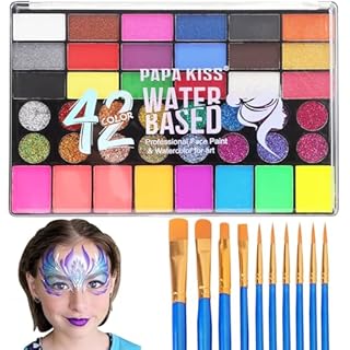 Zefphxs Face Painting Kit, 42 Colors Body Paint With 10 Pcs Brushes, Safe & Non-Toxic Washable for Children Adults Halloween Christmas Party