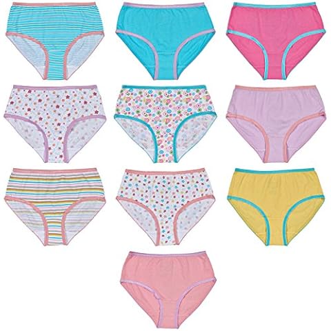 Trimfit Girls' 100% Cotton Tagless Colorful Briefs 10-Pack, Medium (6-8) Cover